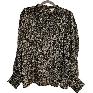 Topshop Floral Ruched long sleeve Blouse